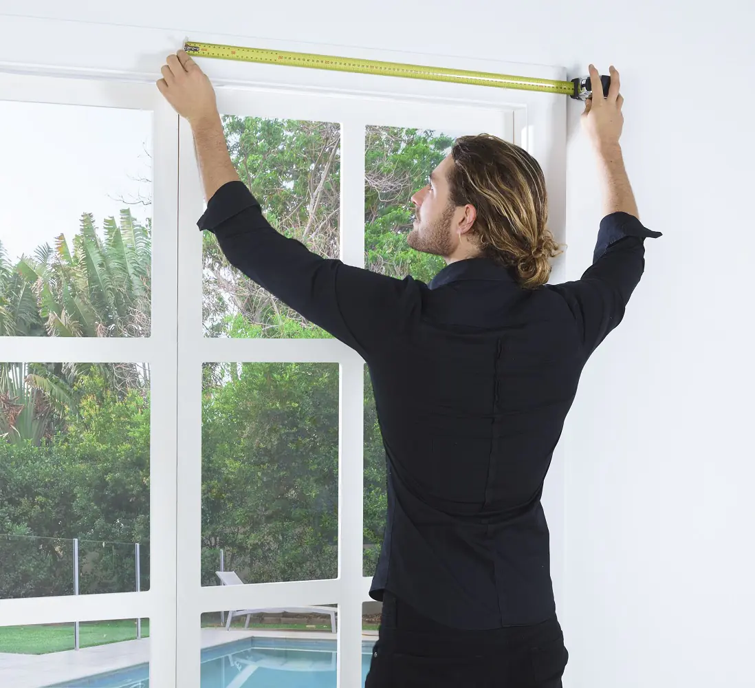 How to measure curtains with a steel tape in a Dubai living room window, step-by-step curtain measurement guide