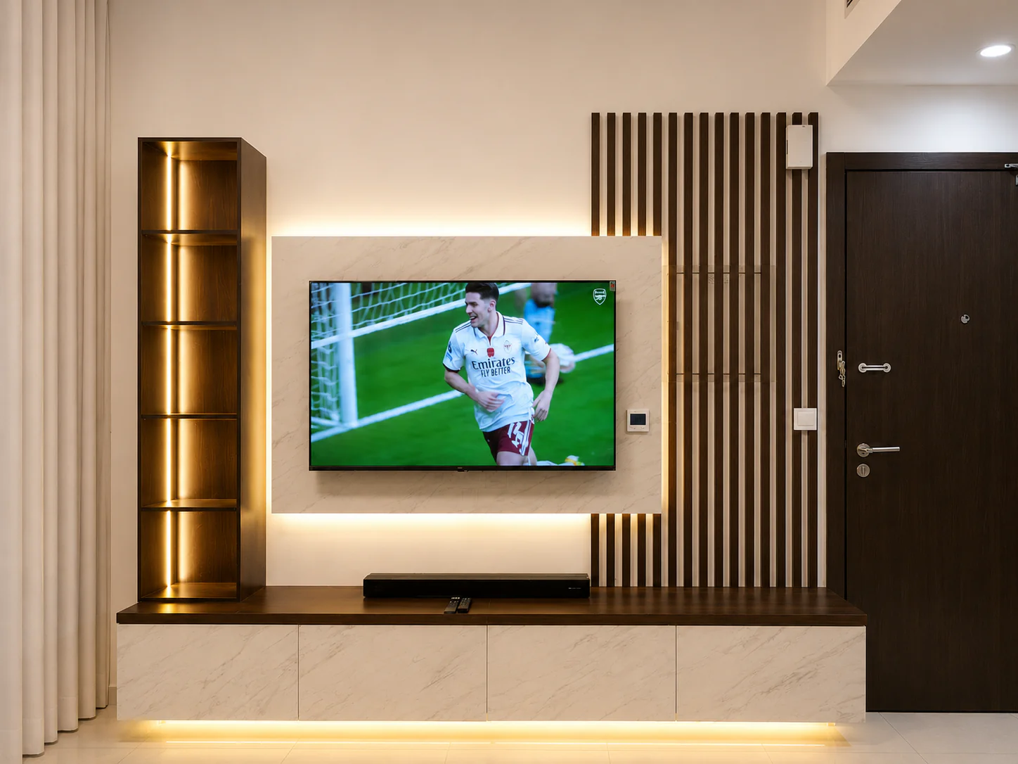 TV media wall and curtains installation in Damac Hills Dubai (1) TV media wall and curtains installation in Damac Hills Dubai (1)